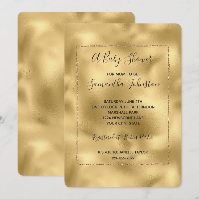 Invitation Baby shower Gold Glam Glitz (Devant / Derrière)