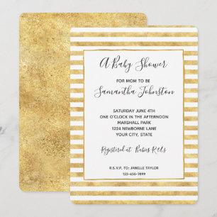 Invitation Baby shower Gold Glitzy Stripes
