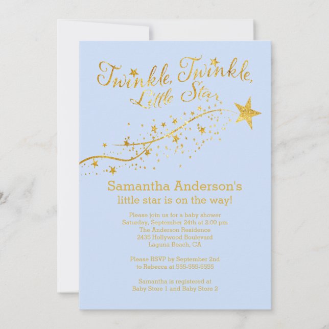 Invitation Baby shower Gold Little Star Boy (Devant)