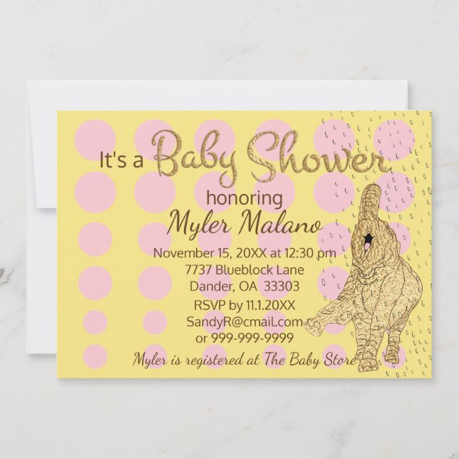 Invitation Baby shower Gold rose bébé éléphant (Devant)
