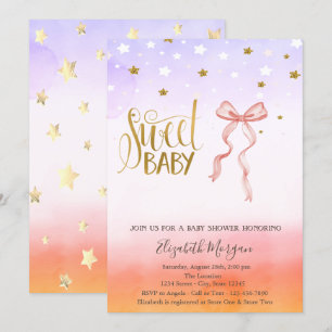 Invitation Baby shower Gold Star Bow rose
