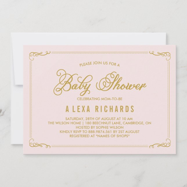 Invitation Baby shower Gold Whimsical Frontières (Devant)