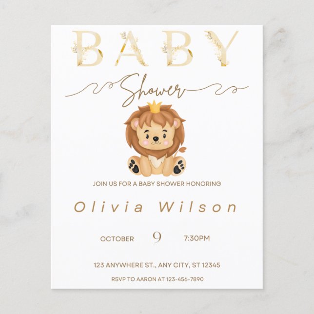 invitation baby shower golden animal (Front)