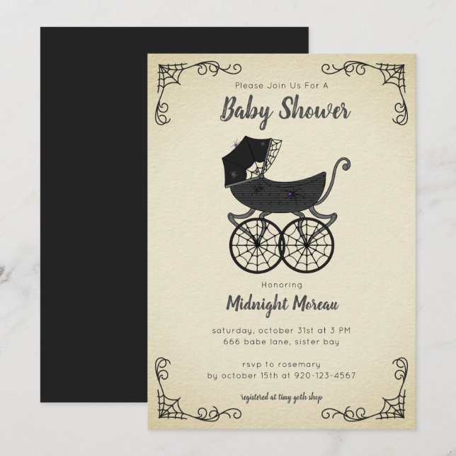 Invitation Baby shower gothique de poussette (Devant / Derrière)