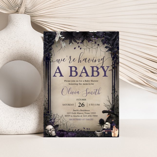 Invitation Baby shower gothique d'Halloween en cuisine (Witchy Baby Shower Invitation
)