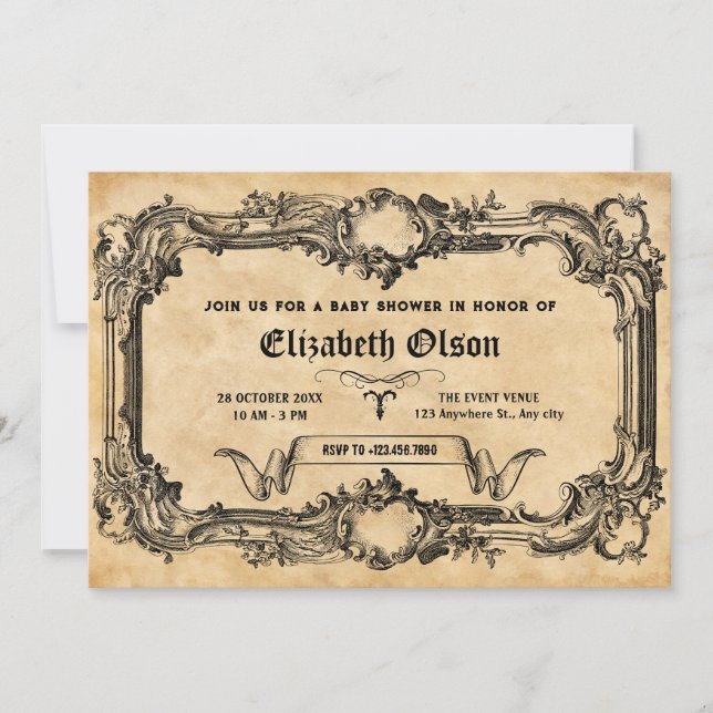 Invitation baby shower gothique vintage (Devant)