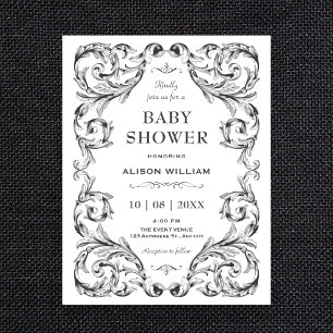 Invitation Baby shower gothique vintage noir et blanc