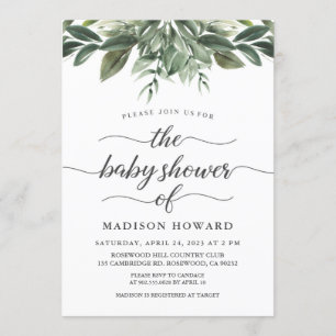 Invitation Baby shower gracieux de verdure