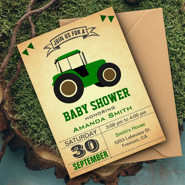 Invitation Baby shower Green Farm Tractor (Créateur téléchargé)