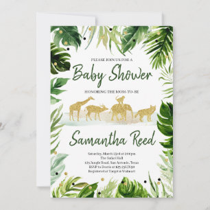 Invitation Baby shower Green Gold Safari Jungle