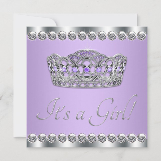 Invitation Baby shower gris argenté et violet (Devant)