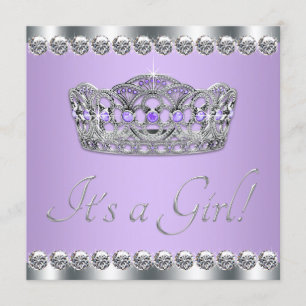 Invitation Baby shower gris argenté et violet