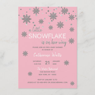 Invitation Baby shower gris argenté rose   Fille