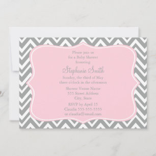 Invitation Baby shower gris, blanc et rose pastel Chevron