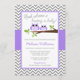 Invitation Baby shower gris de fille de Chevron de hibou