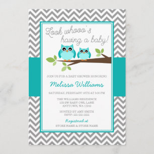 Invitation Baby shower gris de garçon de Chevron de hibou