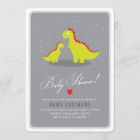 Invitation Baby shower gris Dinosaur élégant arron