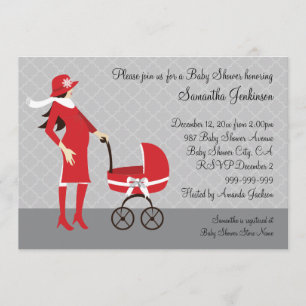 Invitation Baby shower gris et rouge d'hiver élégant