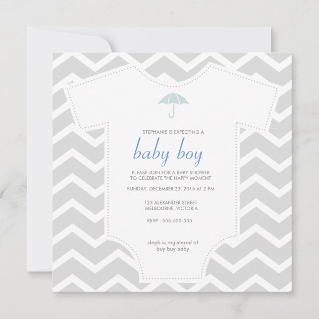 Invitation Baby shower gris fait sur commande de chemise de (Devant)