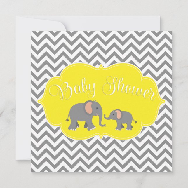 Invitation Baby shower gris jaune de Chevron d'éléphant (Devant)