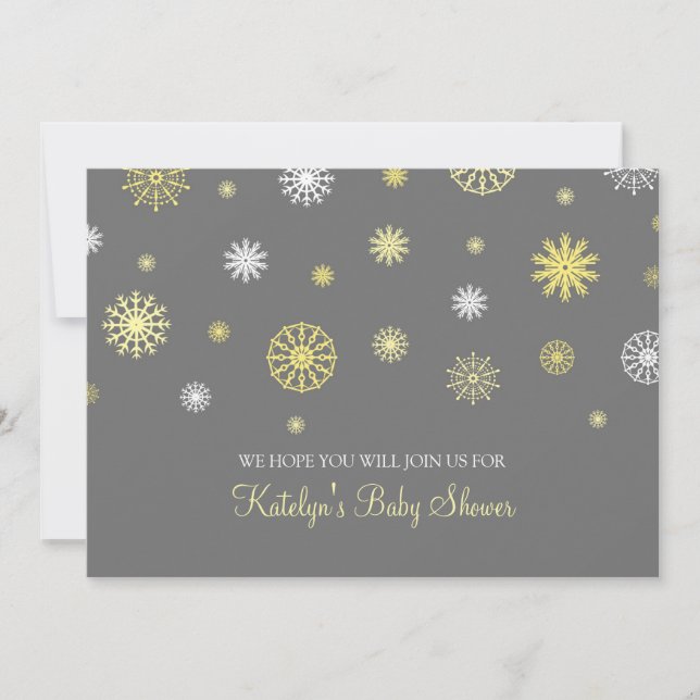 Invitation Baby shower gris jaune de coutume de Noël de neige (Devant)