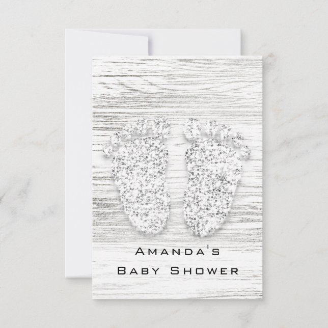 Invitation Baby shower gris or pieds bois blanc fille garçon (Dos)