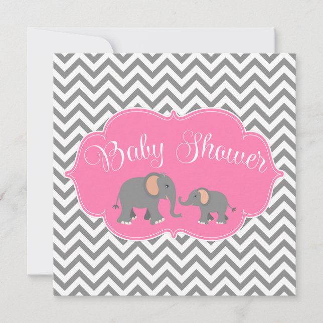 Invitation Baby shower gris rose de Chevron (Devant)