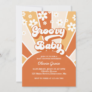 Invitation Baby Shower Groovy Baby Retro Soleil Enfant Fleur 