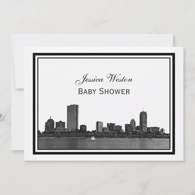 Invitation Baby shower H encadré Boston Skyline (Devant)