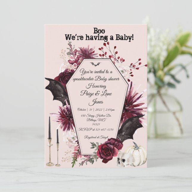 Invitation baby shower Halloween (Debout devant)