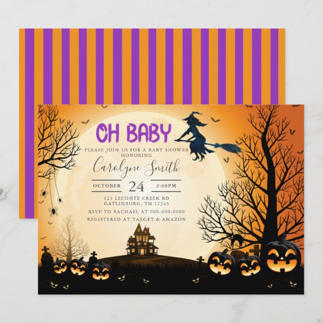 Invitation Baby shower Halloween (Devant / Derrière)