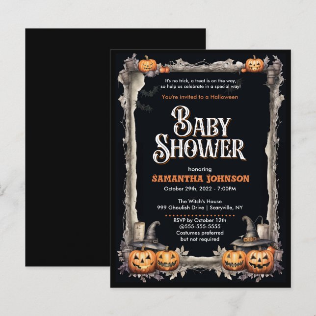 Invitation Baby shower Halloween (Devant / Derrière)