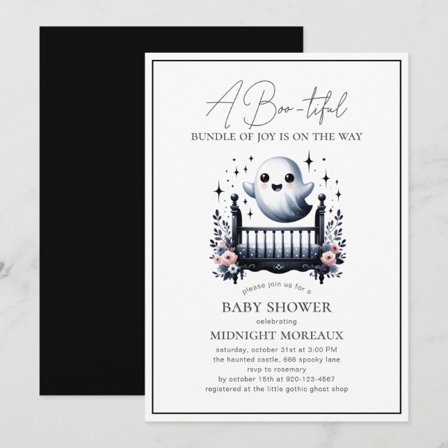 Invitation Baby shower Halloween fantôme (Devant / Derrière)