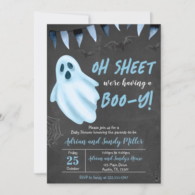 Invitation Baby shower Halloween Fantôme bleu (Devant)