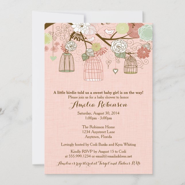 Invitation Baby shower - Hanging Cages & Jars Pink (Devant)