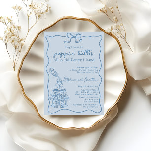 Invitation Baby Shower "Happy Hour" Champagne Bleue Dessinée 