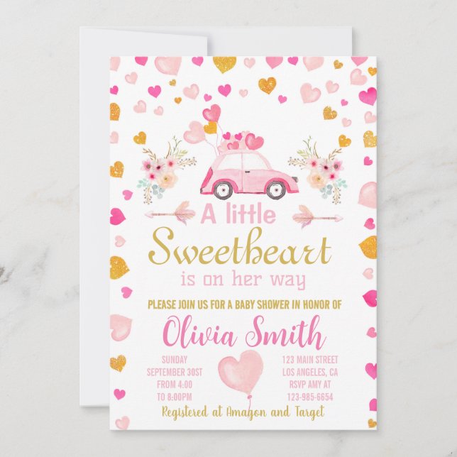 Invitation Baby shower Hearts Valentine (Devant)