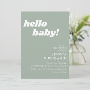 Invitation Baby shower Hello simple Dusty Sage