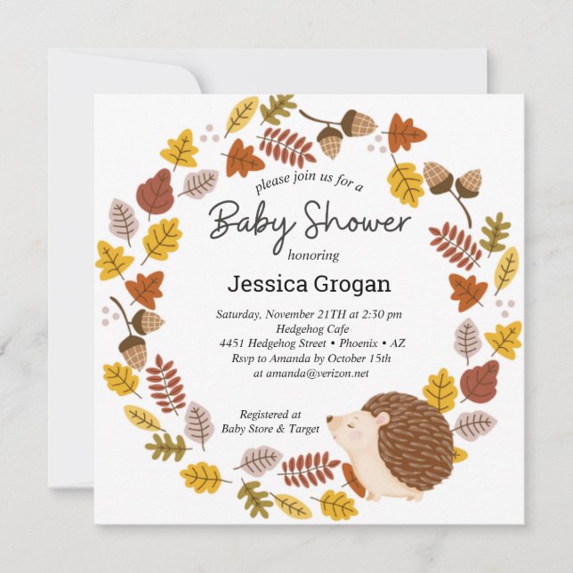 Invitation Baby shower Hérisson d'automne (Devant)