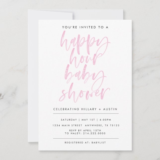 Invitation Baby shower HEUREUX HOUR - ROSE (Devant)