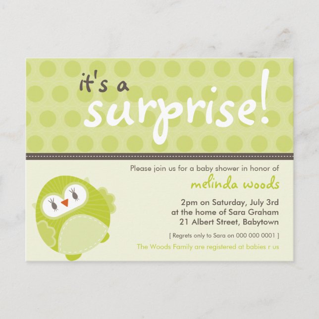 INVITATION baby shower :: hibou surprise 2 (Devant)