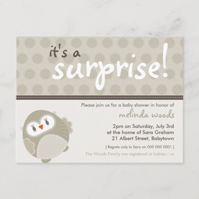 INVITATION baby shower :: hibou surprise 6 (Devant)