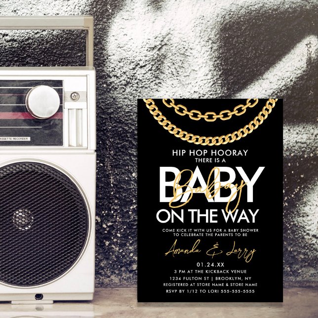 Invitation Baby shower Hip hop noir et or (Créateur téléchargé)