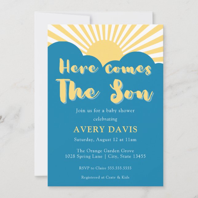 Invitation Baby shower Hippie les années 70 Retro Muet Tones (Devant)