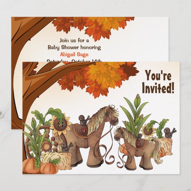 Invitation Baby shower hippique d'automne des mignons Ponies (Devant / Derrière)