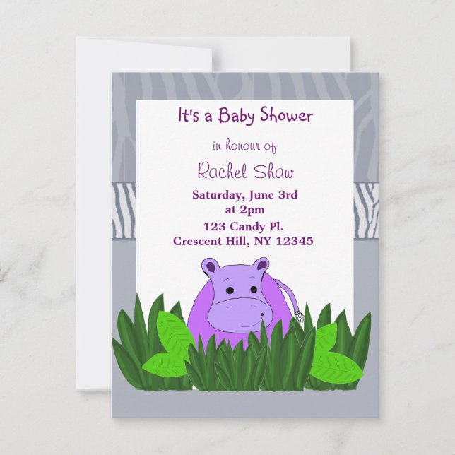 Invitation Baby shower Hippo violet (Devant)
