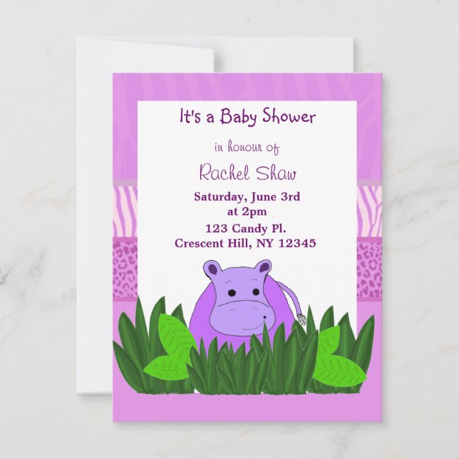 Invitation Baby shower Hippo violet (Devant)