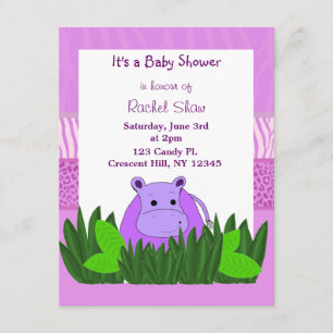 Invitation Baby shower Hippo violet