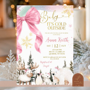Invitation Baby Shower Hiver Arcadien Ruban Rose