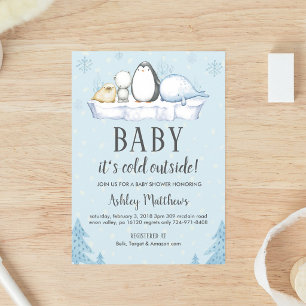 Invitation Baby Shower Hiver Arctique avec Animaux de la Forê